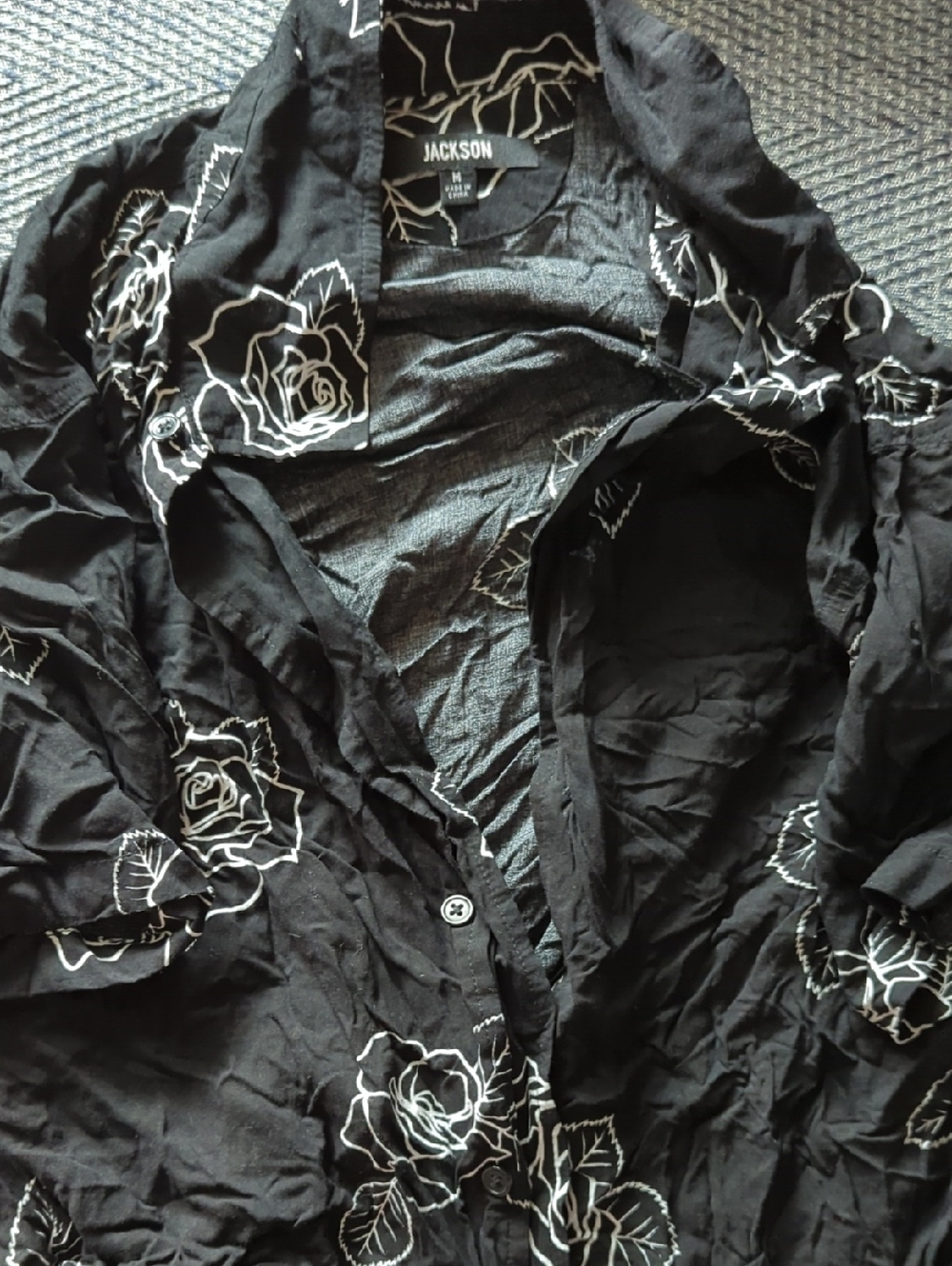 JACKSON Black Button-Down Shirt with White Rose Print